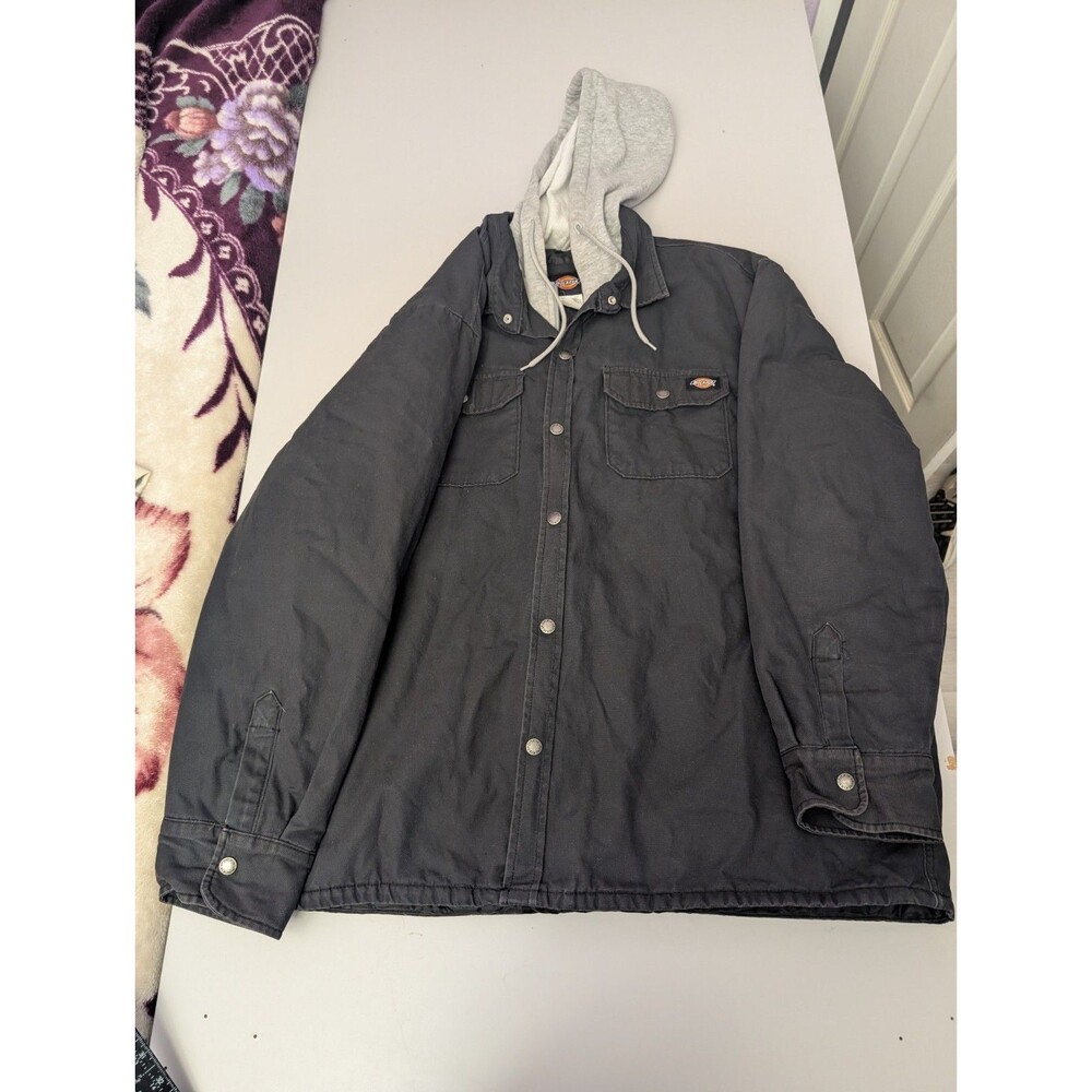 Dickies TJ203 Hooded Duck Quilted Shirt Jacket Black Mens 2XL Flannel Lined Work